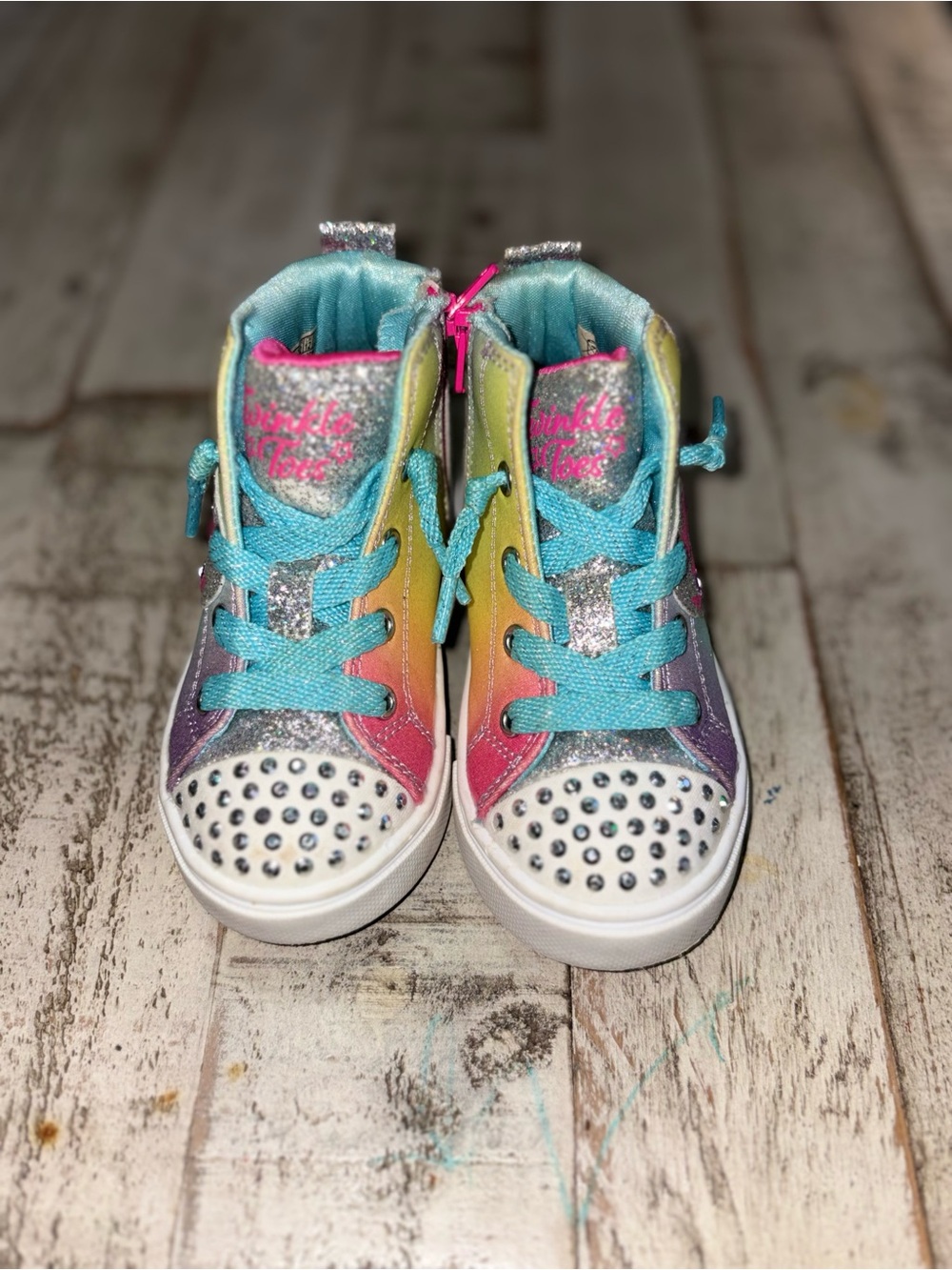 Skechers Kids Rainbow Glitter High-Top Sneakers with Aqua Laces